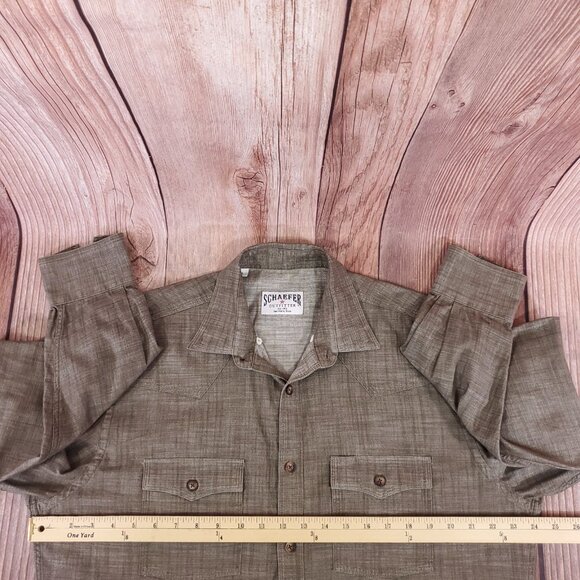 Schaefer Outfitter Mens Large Button Down LS Western Shirt Cowboy Khaki 7070 - Picture 11 of 12